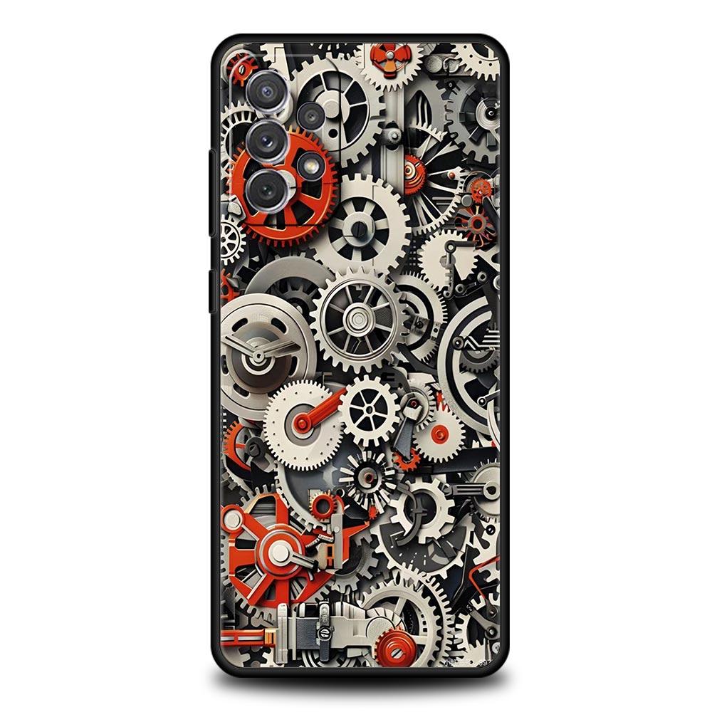 Mechanical Gear Pattern Phone Case for Samsung Galaxy A55 A35 A17 A07 A15 A13 A25 A51 A71 A72 A73 A32 A52 A52S A41 5G Soft TPU