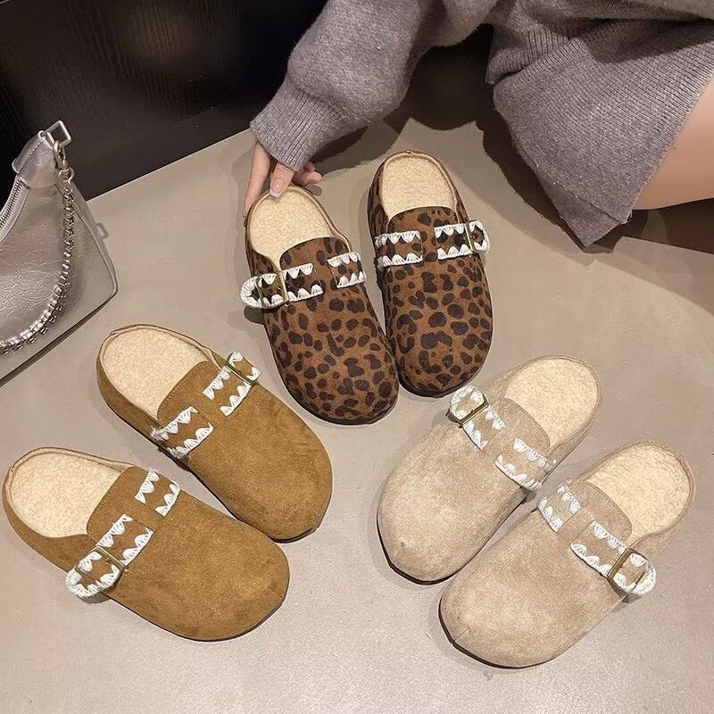 Birkenstocks, slippers, small fragrant soft-soled bag head, half slippers are not tired, versatile feet, round head, Korean version lace
