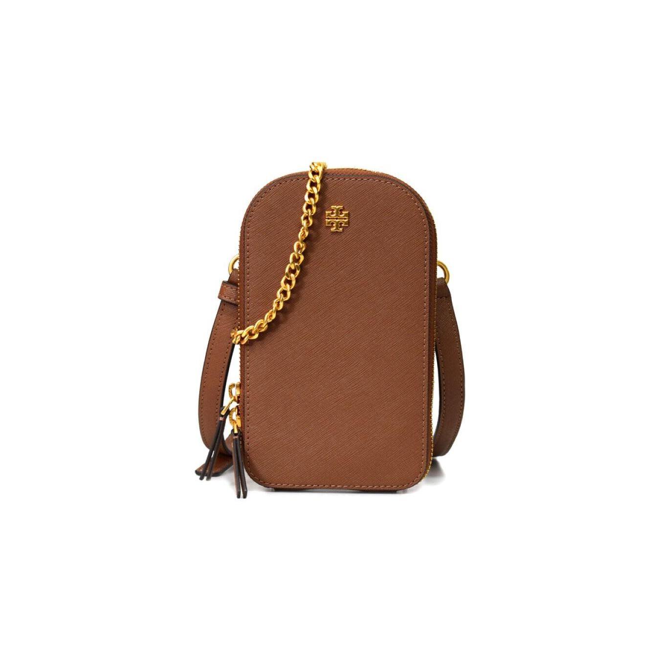 

Tory Burch Emerson Double T Logo Chain Solid Color Leather Shoulder Crossbody Phone Bag Small Women Bags Moose-Brown 136096-909 Basic Set (Bag+Dust Bag)