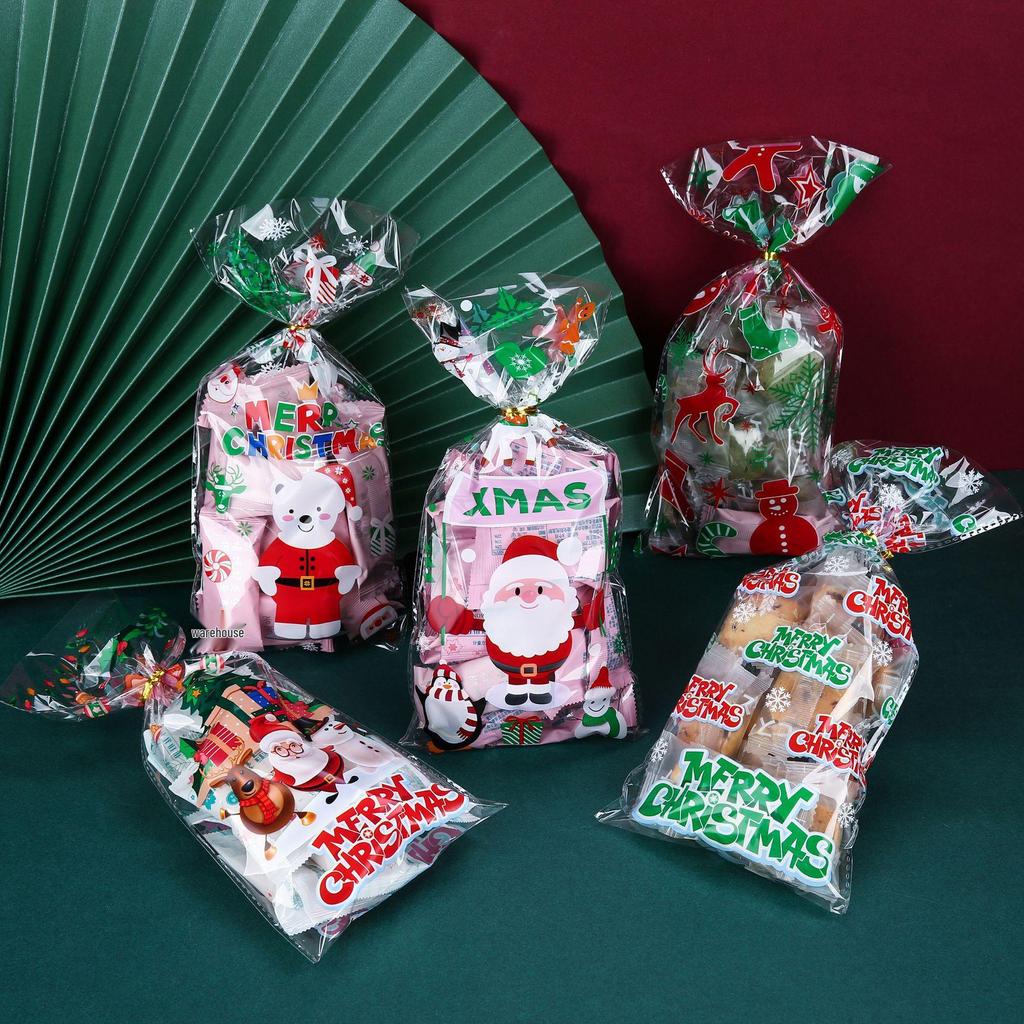 Sacchetto Caramelle di Natale Europeo e Americano - Sacchetto in Cellophane OPP per Biscotti da Forno con Filo Metallico (50 in Stock)