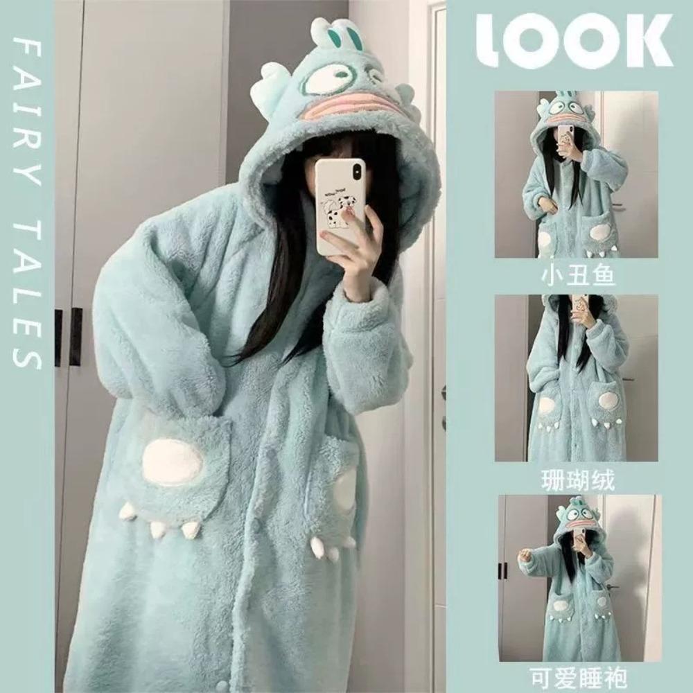 **Kadın Flanel Pijama Takımı Yuvarlak Yaka Jakarlı Uzun Peluş Kalın Sıcak Ev Giyimi**