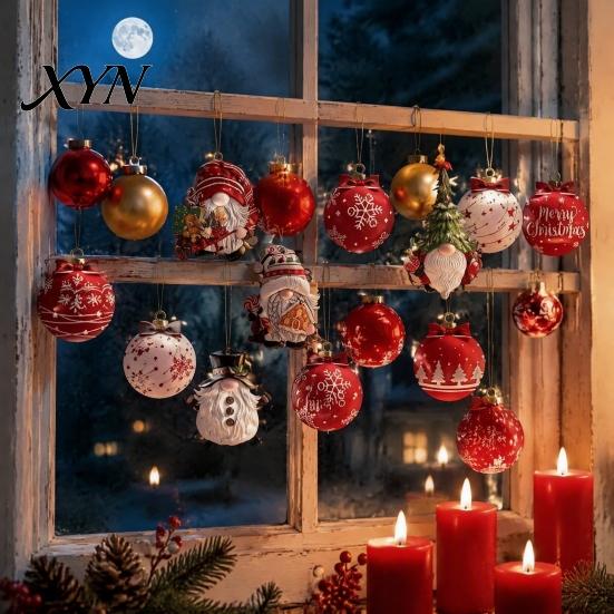 Xmas Party Hanging Signs 24/48Pcs Christmas Wooden Ornaments, Gnome Elk Gingerbread Ball Holiday Decorations Tags, Tree for Home Yard Decor