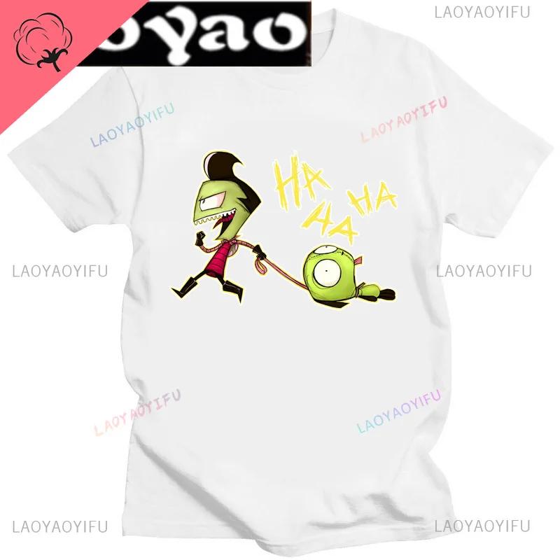 Cute Cartoon Invader Zim Gir Graphic Tshirt Image Cotton Women Men Retro Tees Unisex Adult Harajuku Fun Fashion Streetwear Tops