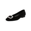 Sheepskin version~ Square head thick heel rhinestone Mary Jane shoes femininity shallow mouth commuting occupation not tired feet ladyshoes single sho