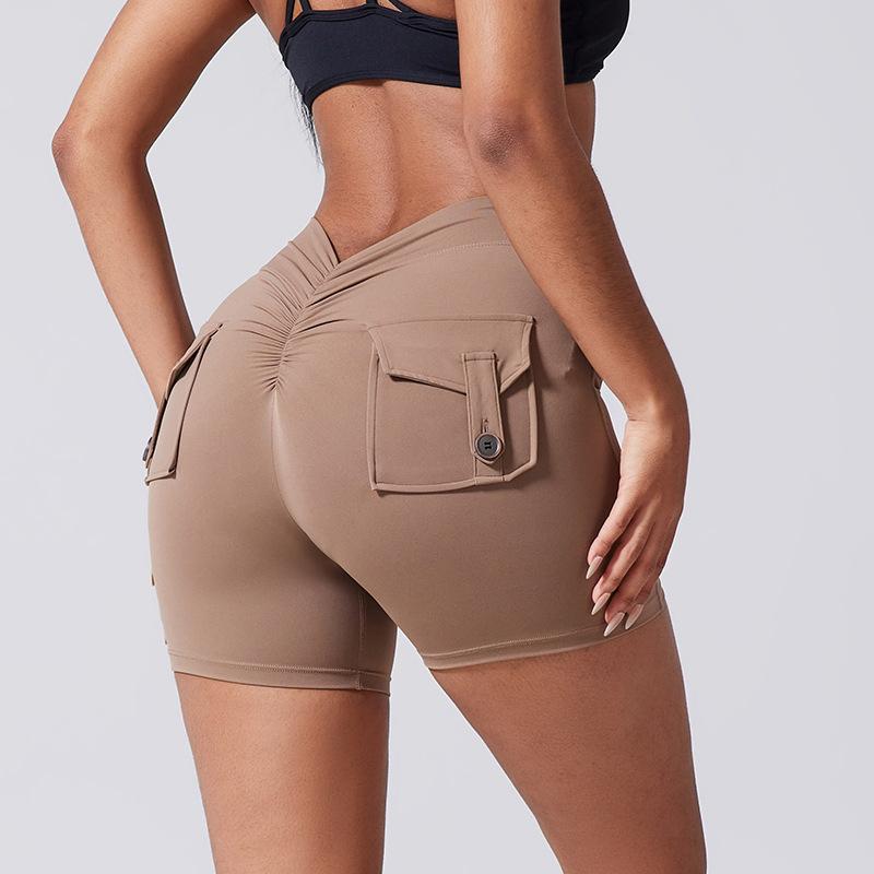 Yoga Shorts Women Pocket Scrunched Butt Gym Leggings High Waist Push Up Booty Sports Shorts Fitness