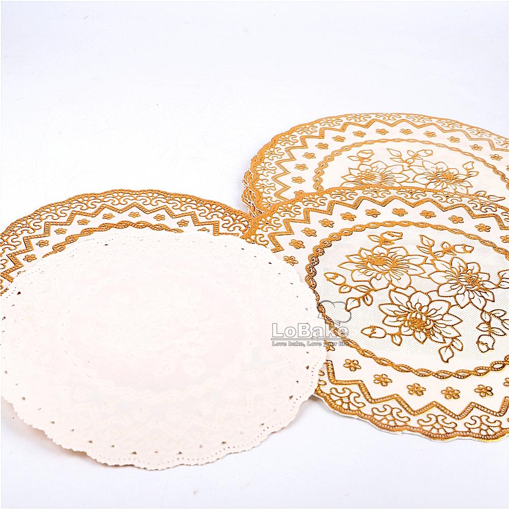 12pcs/pack 6 and 8 inches eco-friendly Vinyl PVC plastic round golden lace scarf doily placemat tabletop place mats accessories