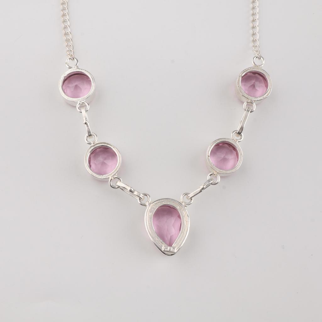 Morganite Gemstone 925 Sterling Silver Handcrafted Partywear Necklace 16-18" Gift For Anniversary RN-3-4