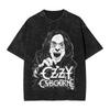 T-shirt Vintage Oversize a Maniche Corte Lavaggio Acido con Stampa Grafica Collage Retro Banda Ozzy Osbourne Blizzard of Ozz