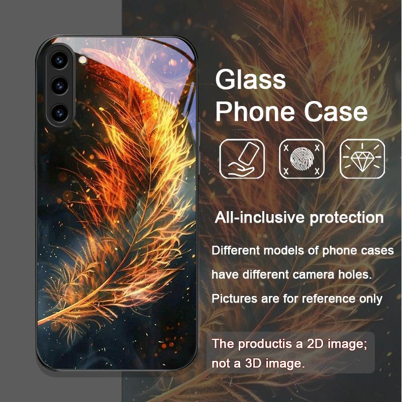 Aesthetic Phoenix Fire Feather Pattern Tempered Glass Phone Case for Samsung Galaxy S25 Ultra S24 S23 Plus S22 S21 S20 FE Cover