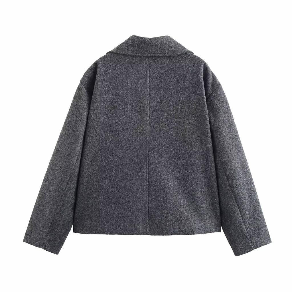 Autumn new women's clothing European and American French design suit collar double-breasted blended woolen short jacket
