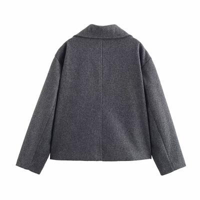 Autumn New Women's Clothing European and American French Design Suit Collar Double-breasted Blended Woolen Short Jacket