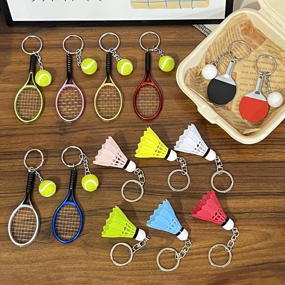 Mini Sports Racket Keychain Tennis Badminton Table Tennis Paddle Keyring Sports Souvenir Backpack Pendant Gift for Sports Lovers 4