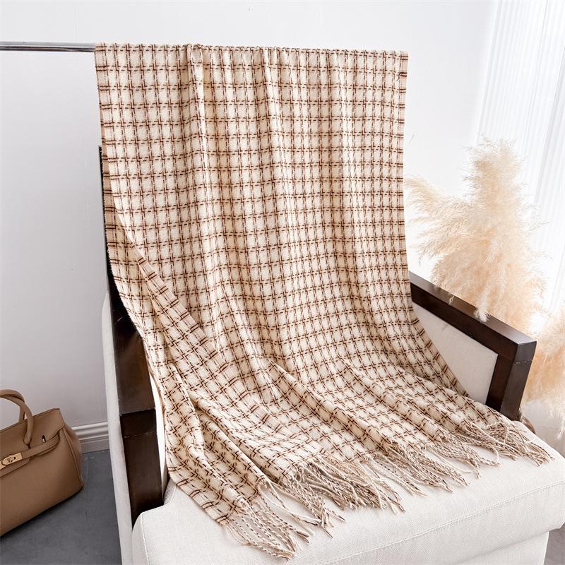 2025 Luxury Houndstooth Pattern Stripe Winter Warm Women Scarf Cashmere Shawls Thick Neckerchief Hijab Wraps Pashmina Foulard