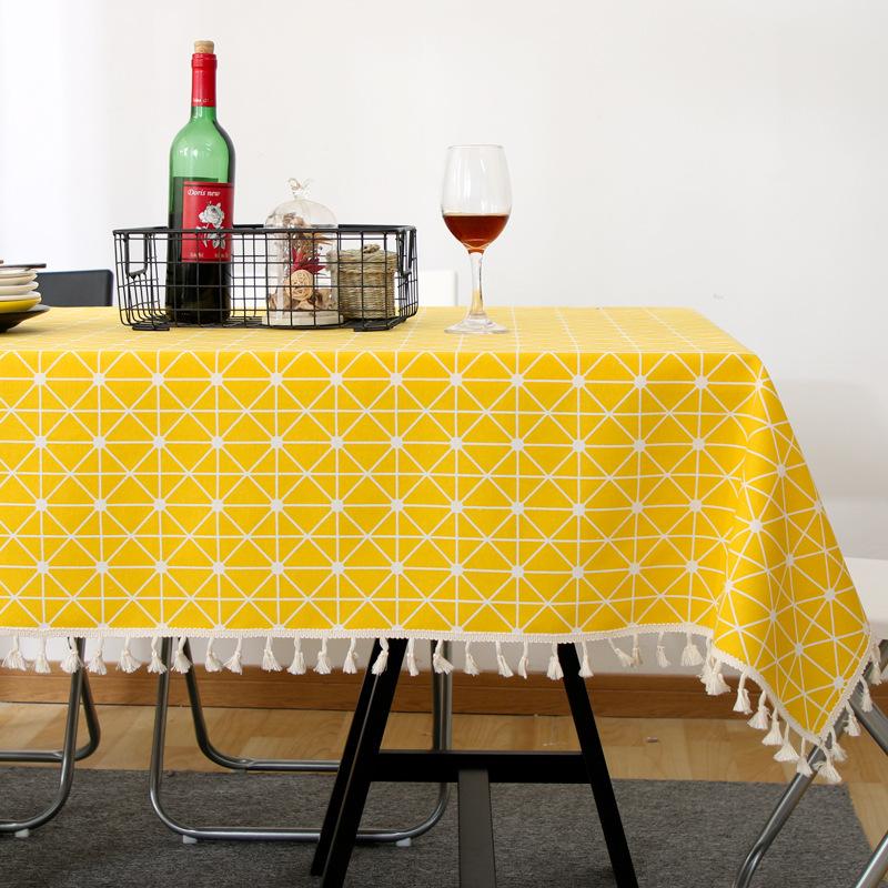 Tablecloth Cotton And Linen Fringed Plaid Round Printed Tablecloth Coffee Table Mat Meal Non-Slip Home 40*60cm (small veil)