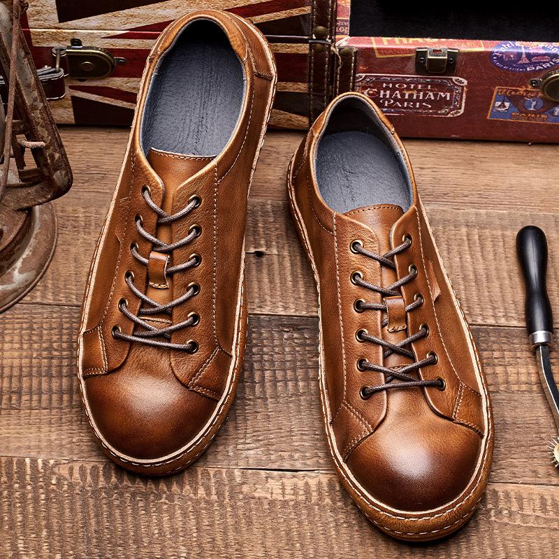 

Новые коричневые кожаные мужские туфли в британском стиле, кроссовки, мужская рабочая обувь в стиле ретро, ​​универсальная повседневная кожаная обувь, модная обувь ручной работы