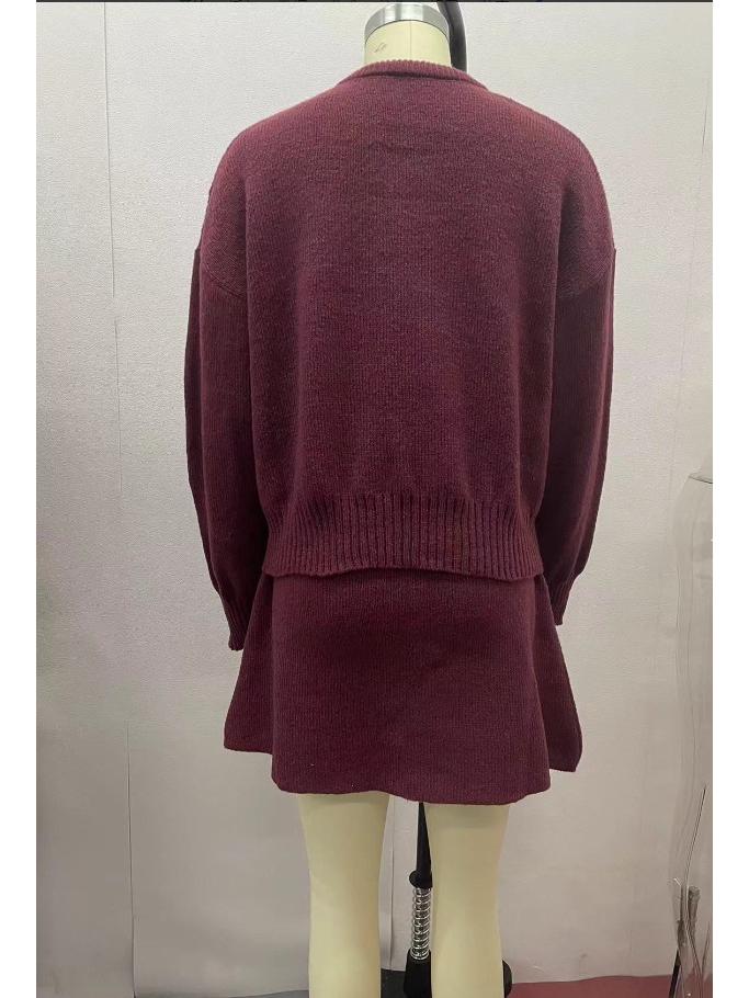 2024 Autumn European & American College Style Knitted Sweater and Skirt Set for Women