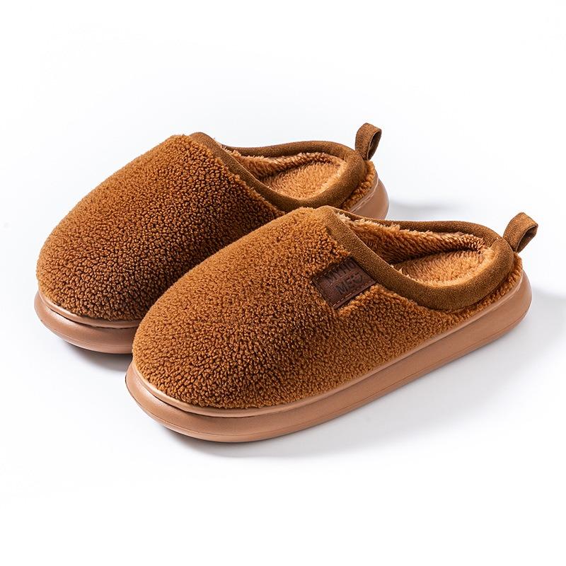 Autumn and winter non-slip warm cotton slippers women's home indoor confinement shoes household soft sole silent plush slippers men