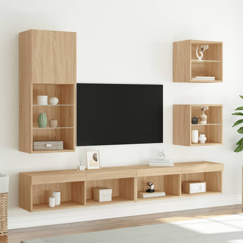 Wand-TV-Sideboard für das Wohnzimmer, 3 offene Fächer und 1 Fach mit Tür, vielseitiger Wandschrank, 40,5x30x102 cm
