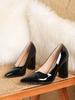 Foreign Trade High Heels: Shallow Mouth Pointed Toe Patent Leather Chunky Heel for Women, EU/US Sizes 42-43