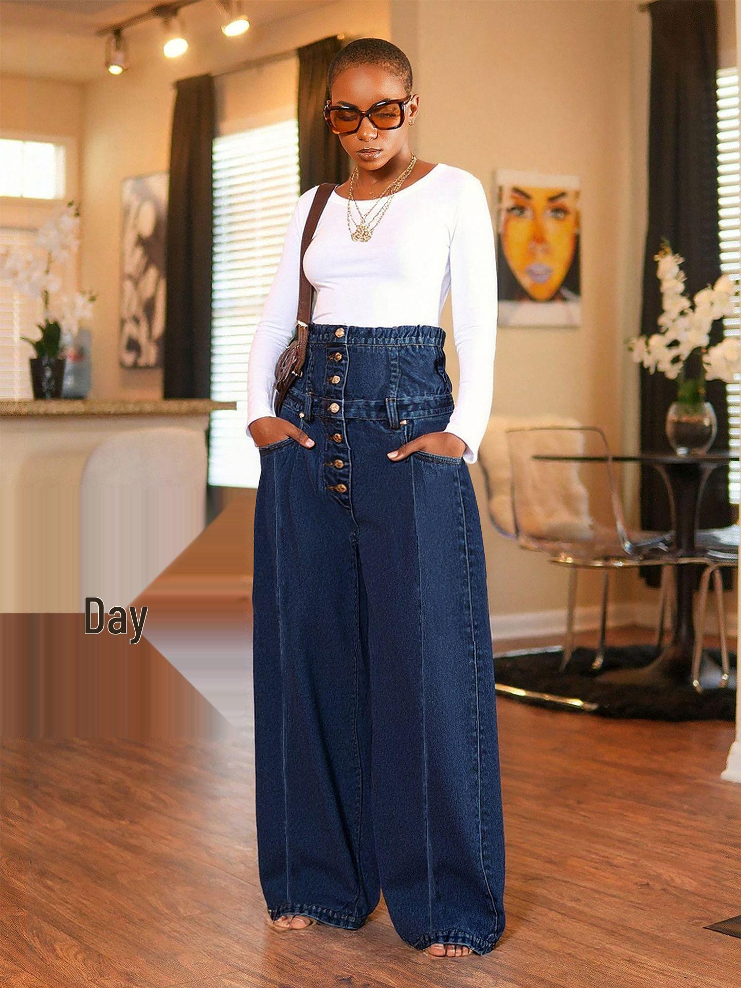 High-Waisted Multi-Button Wide-Leg Jeans 2026 2X Large