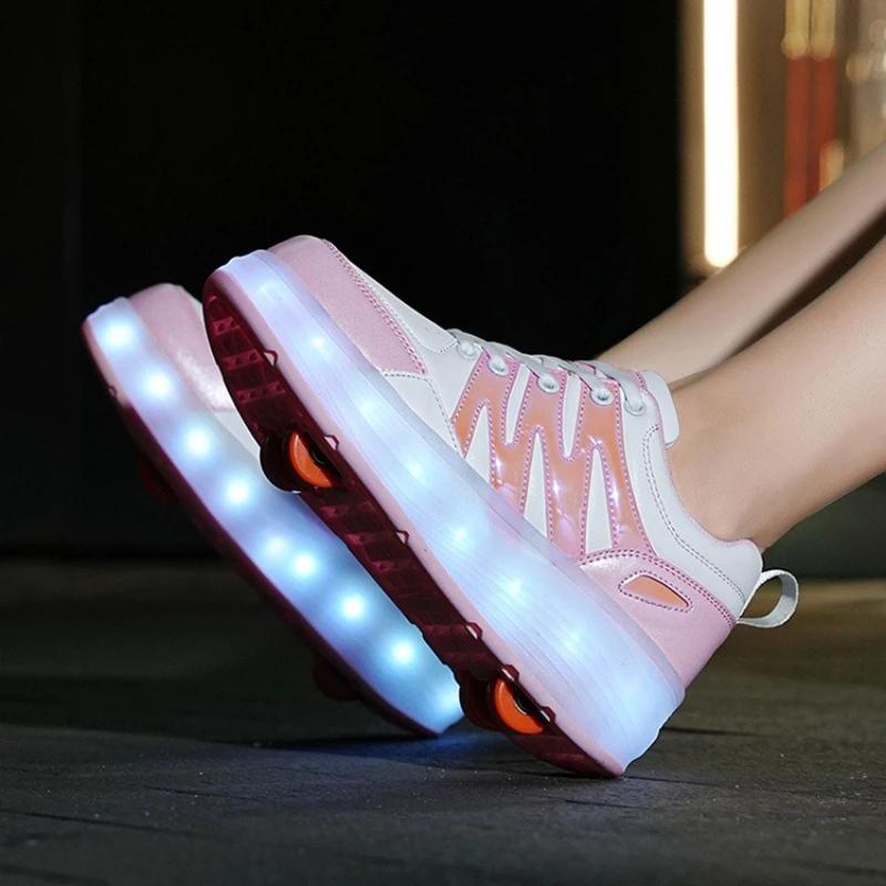 LED Racing Roller Skating Women's Roller Skate Shoes with Wheels 4 Detachable Wheels Speed Skates for Girl Sneaker with Wheels
