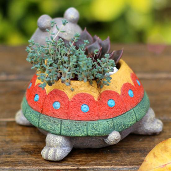 Flowerpot Colorful Turtle Shape Resin Planter Cartoon Style Indoor Outdoor Decorative Gardening Container