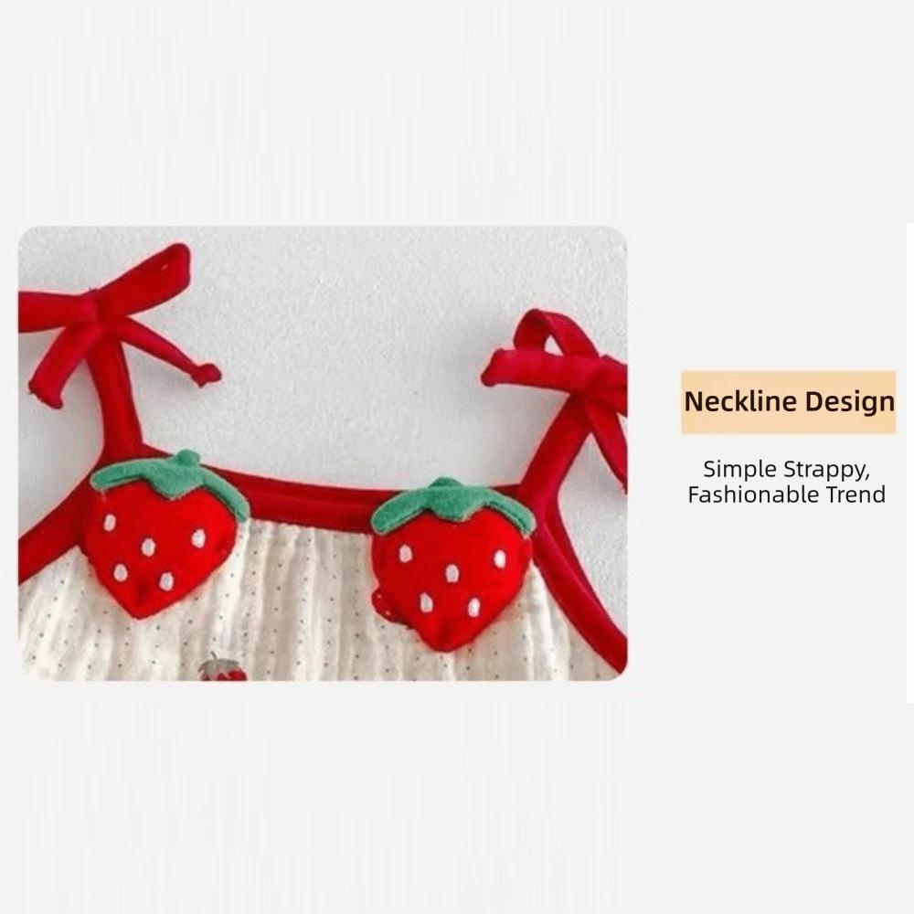Strawberry Printed Baby Sling Jumpsuit Sweet Bow Baby Clothes Fashion Baby Romper  Summer