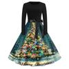 Women's Trendy Retro V-Neck Christmas Dress with Snowflake and Christmas Tree Print for Casual Holiday Wear