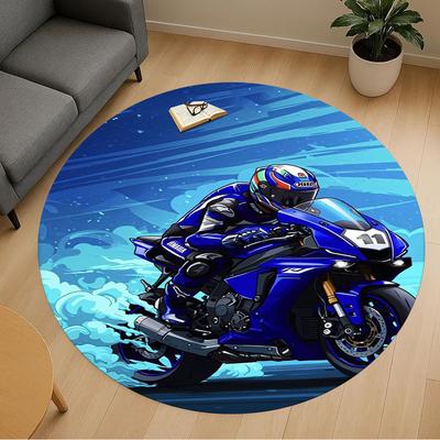 1PC Motorcycle Speed Racing Round Chair Mat Area Rug - Non-Slip, Floor Mat for Office, Bedroom, Home Decor Christmas Gift C0528024