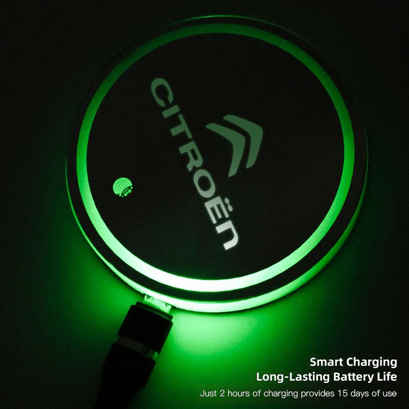 Car Coaster Pad Colorful Led Atmosphere Light Water Cup Mat Valve Cap For Citroen C4 C3 C5 C1 C6 C2 C5X e-C4 X C-Elysee Berlingo
