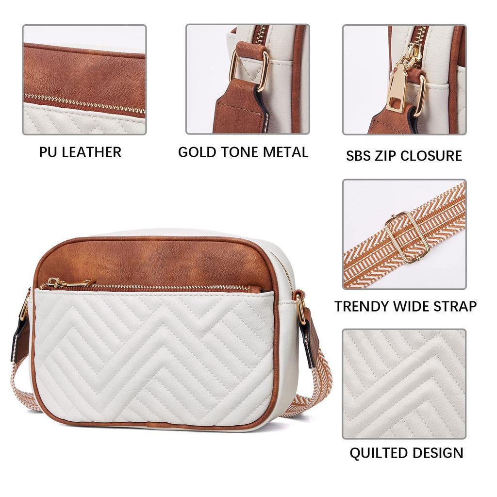Women's Quilted Checkered Crossbody Bag - Vintage Color Block Shoulder Bag with Zipper Strap & Wallet Pocket, Mini Square Purse for Daily Essentials