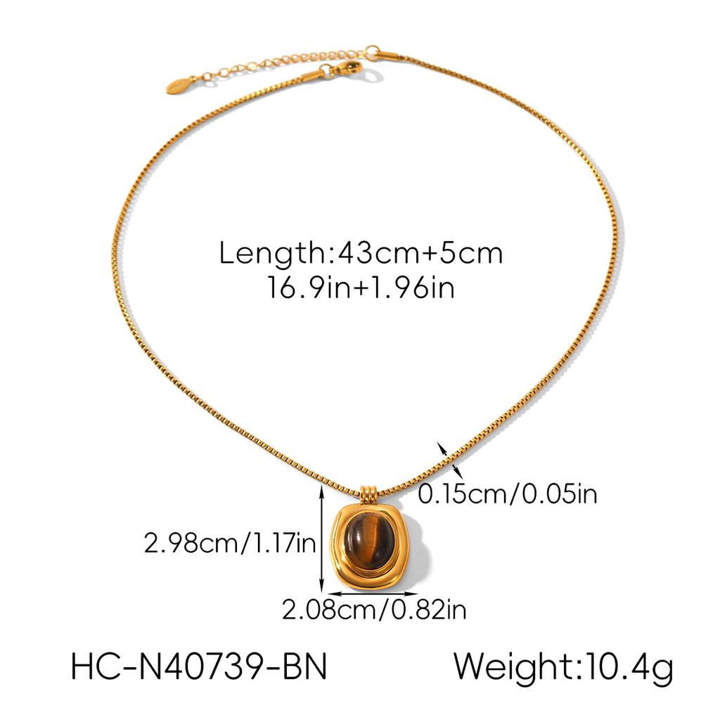 French vintage stainless steel tiger eye necklace, high-end retro pearl turquoise earrings for women, titanium steel jewelry