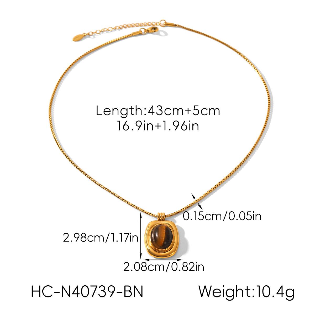 

French vintage stainless steel tiger eye necklace, high-end retro pearl turquoise earrings for women, titanium steel jewelry