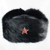 Winter Warm Faux Fur Trapper Hat With Soviet Emblem PU Leather Cap Men Women Skiing Snowboarding Cold Weather Protection