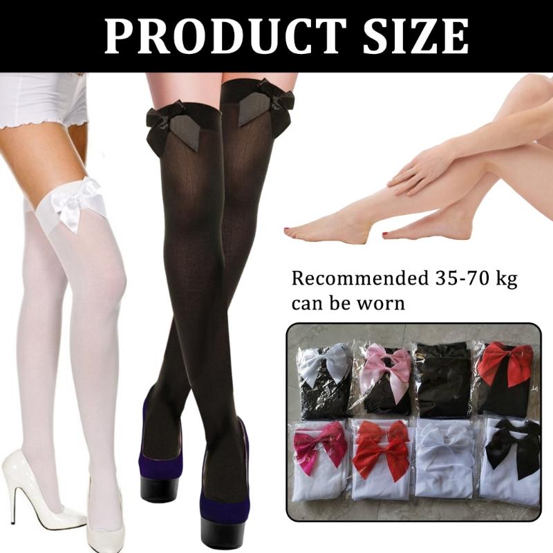 Stylish Thigh High Socks with Sweet Bowknot Accent 80D Velvets Opaque Over Knee Stockings for Women Casual and Party Use