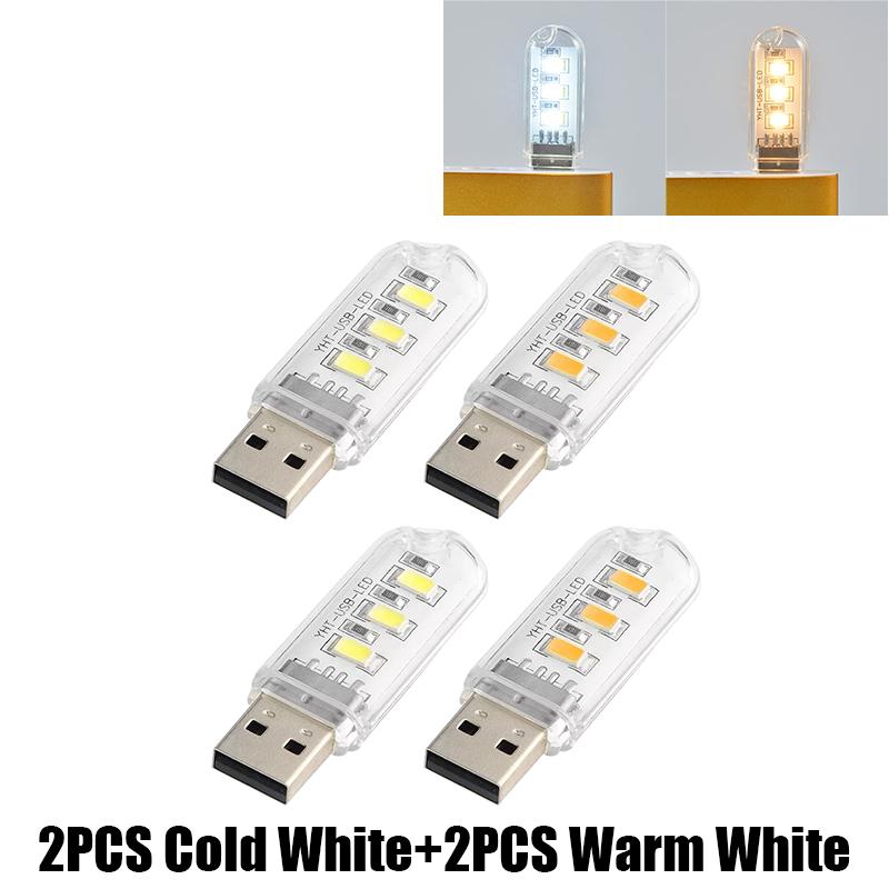 2/4PCS USB Plug LED Light Mini Book Lamp 3leds Night Light Ultra Bright Eye Protection Reading Lamp For Power Bank Laptop DC 5V