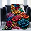 Colorful Roses Blanket Personalized Name Flannel Blanket Soft Cozy Plush Throw for Sofa Bed Lightweight Home Décor
