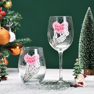 1pcs/2pcs Christmas Series Crystal Red Wine Glasses Colored Pattern High Legged Cup Christmas Party Wine Glass Decorations