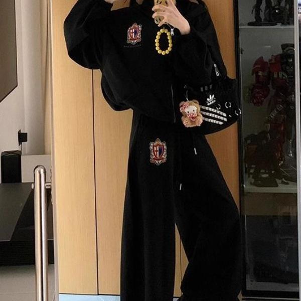 Women's Autumn Street Style Loose Sportswear Set: Casual Sweatshirt & Sweatpants Two-Piece