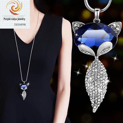 Colier pulover pentru femei din blană de vulpe pentru toamnă și iarnă – Accesoriu cu lanț lung unic și elegant