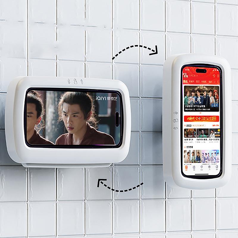 

Чехол для душа для телефона, водонепроницаемый, вращающийся на 360°, антизапотевающий, сенсорный, настенный держатель для телефона, подходит для телефонов до 6,8 дюймов для iPhone Samsung серый