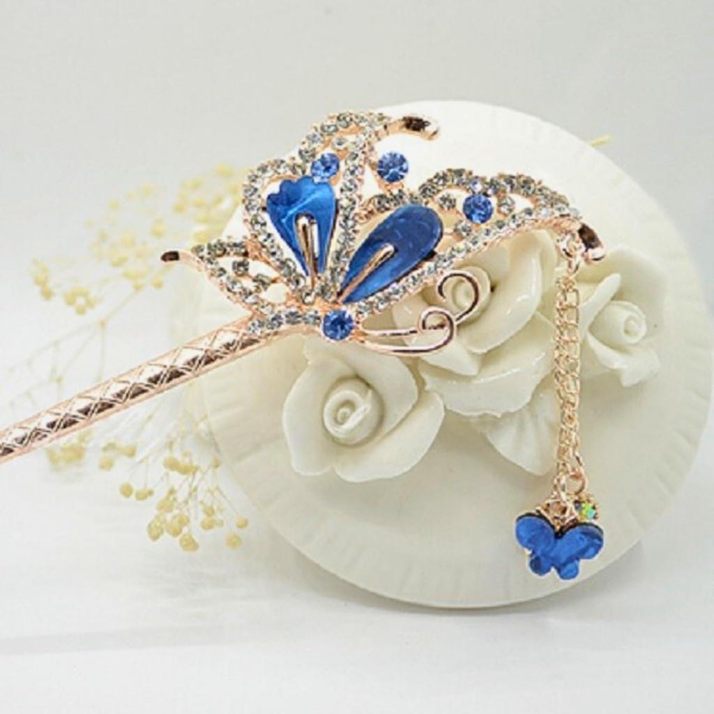 Miaomyoa Single Hair Ornament for Kimono and Traditional Japanese Antique Exotic Flower Pink Gold Hairpin, Clothing, Metal, Motif, Butterfly, (Blue)