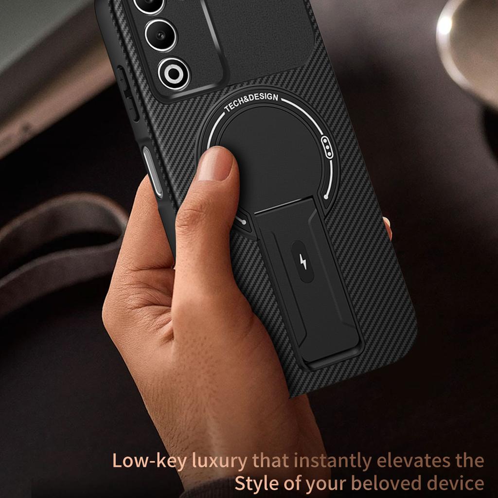 For Oppo A5 5G Case Arbon Fiber Texture PC+TPU Phone Cover with Kickstand