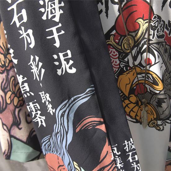 Pánská košile v čínském stylu Potisk 3/4 rukáv Uvolněný střih Streetwear Japonský límeček s volným stojáčkem Kimono Top pánské oblečení