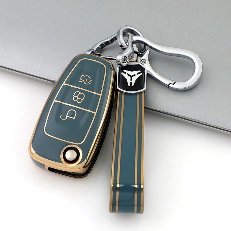 Key Case for Ford 2013-2019 Kuga & 2012-2018 Focus with Gold Trim