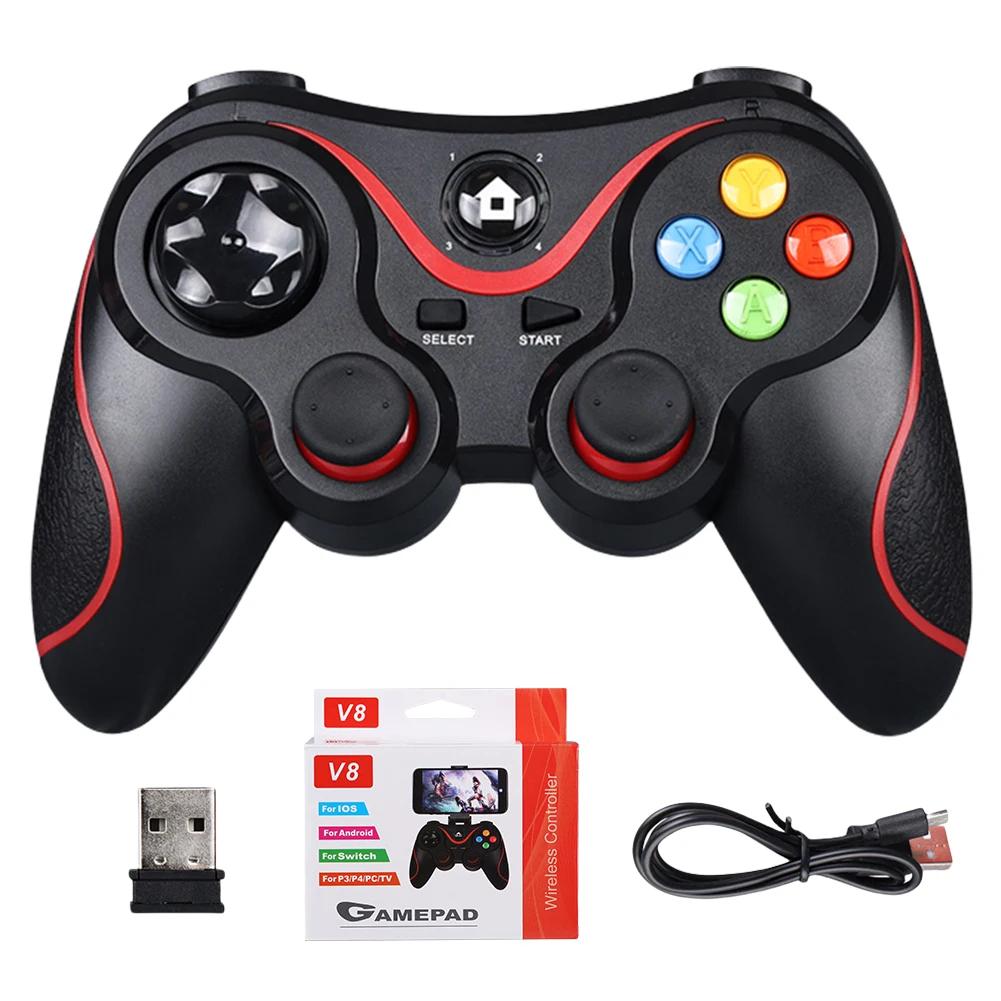V8 Wireless Game Controller 24G Dual Vibration Gamepad Compatible with Android iOS PC PS3 Switch Mobile Phone Long Battery Life
