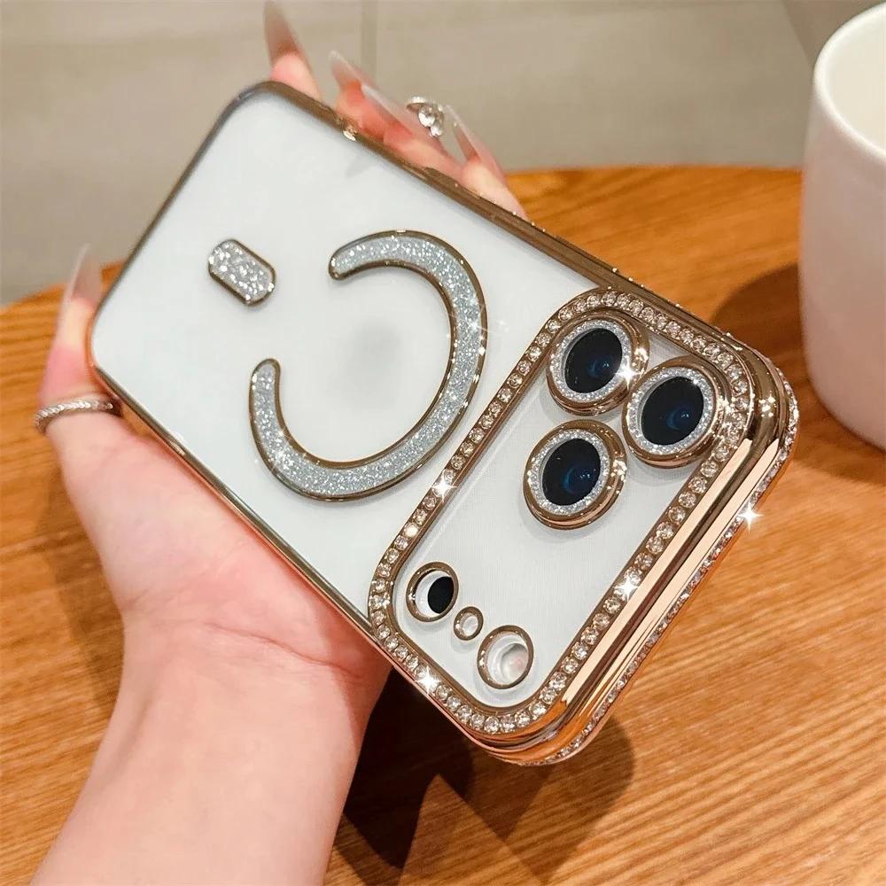 Bling Kristall Linsenfolie für Magsafe Transparente Handyhülle für iPhone 17 16 15 11 12 13 14 Pro Max Plus 17Air 16e Magnetische Abdeckung