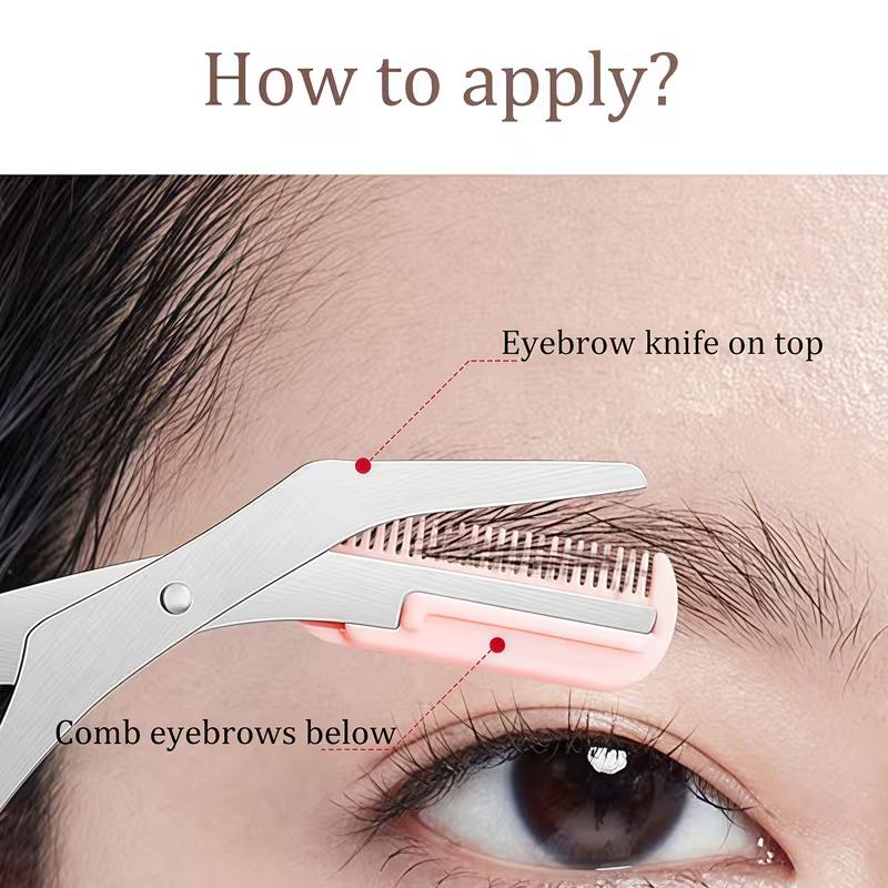 Pink Eyebrow Trimming Scissors with Built-in Comb - Stainless Steel, Precise Grooming Tool, Creating Perfect Eyebrows