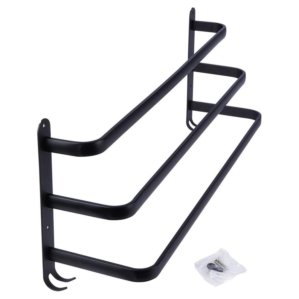 Badezimmer Wand-Handtuchhalter, Metall, Schwarz + Haken, 60 cm