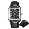 Luxury Top Brand Square Mens Wristwatches Unique Design Rose Gold Calendar Stop Watch Genuine Leather Quartz Business Male Clock
